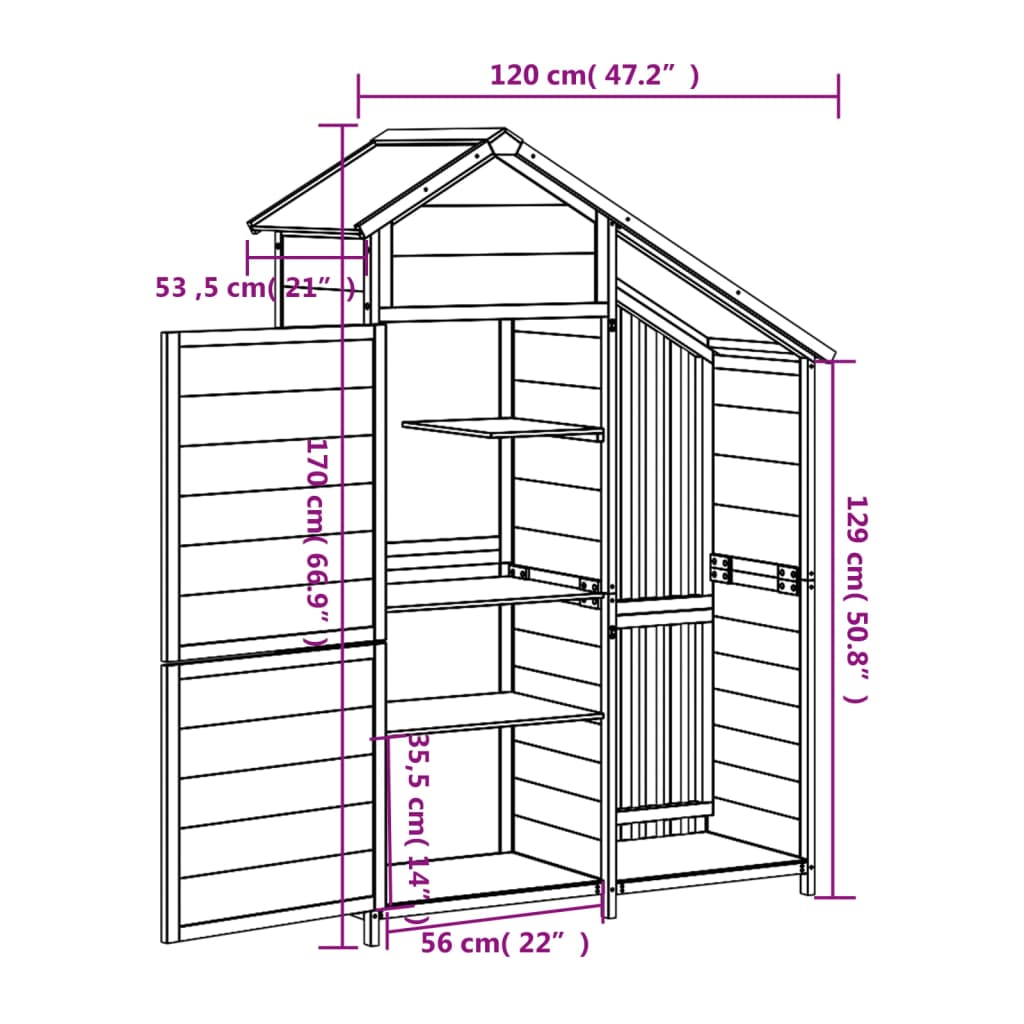 Caseta de Jardín vidaXL de Madera Maciza de Pino 120x53,5x170 cm Marrón - Image 7 of 8