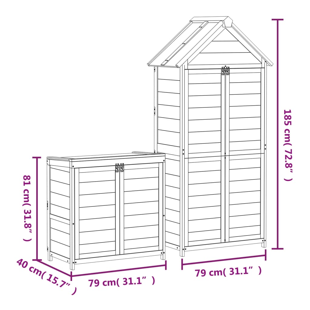 vidaXL Set of 2 Solid Pine Wood Garden Tool Sheds, Mocha - Image 12 of 12