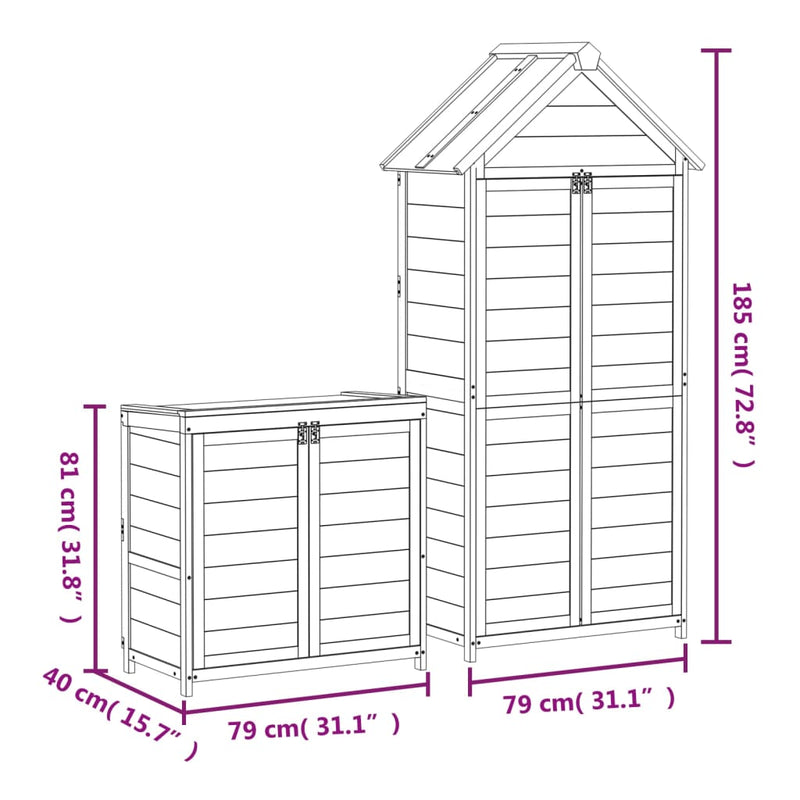 vidaXL Set of 2 Solid Pine Wood Garden Tool Sheds, Mocha - Image 12 of 12