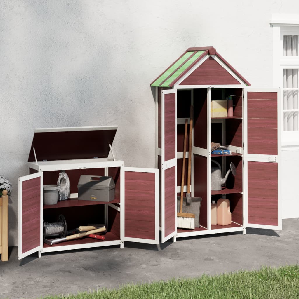 vidaXL Set of 2 Solid Pine Wood Garden Tool Sheds, Mocha - Image 3 of 12