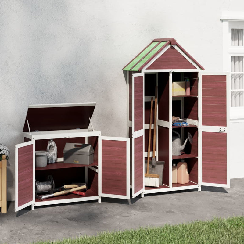 vidaXL Set of 2 Solid Pine Wood Garden Tool Sheds, Mocha - Image 3 of 12