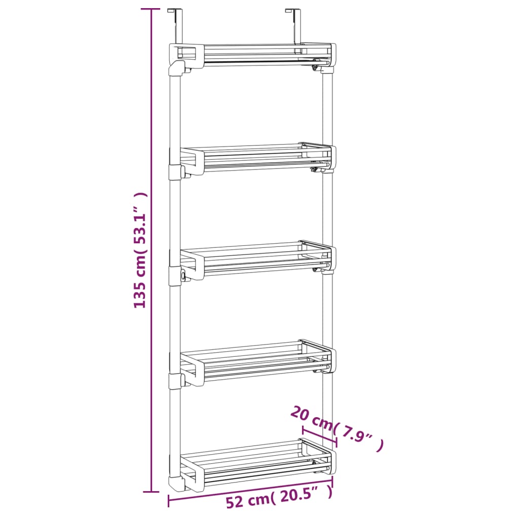 Organizzatore per Porta vidaXL con 5 Ripiani in Alluminio, 52x20x135 cm - Image 5 of 5