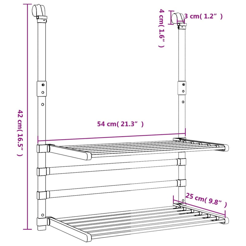 vidaXL Stendino da Balcone in Alluminio Pieghevole 54x25x42 cm Argento - Image 7 of 7