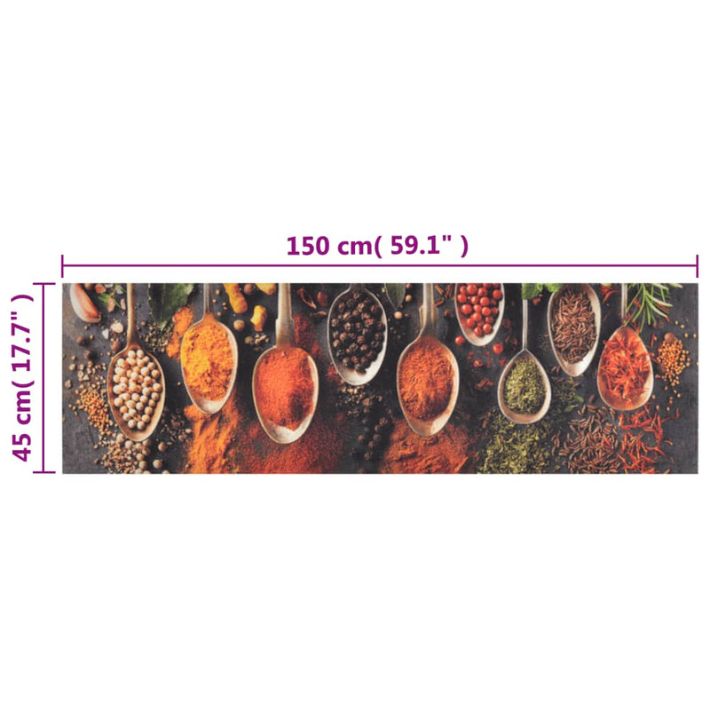 vidaXL Tappeto da Cucina Lavabile Cucchiai e Spezie 45x150 cm Velluto - Image 3 of 3