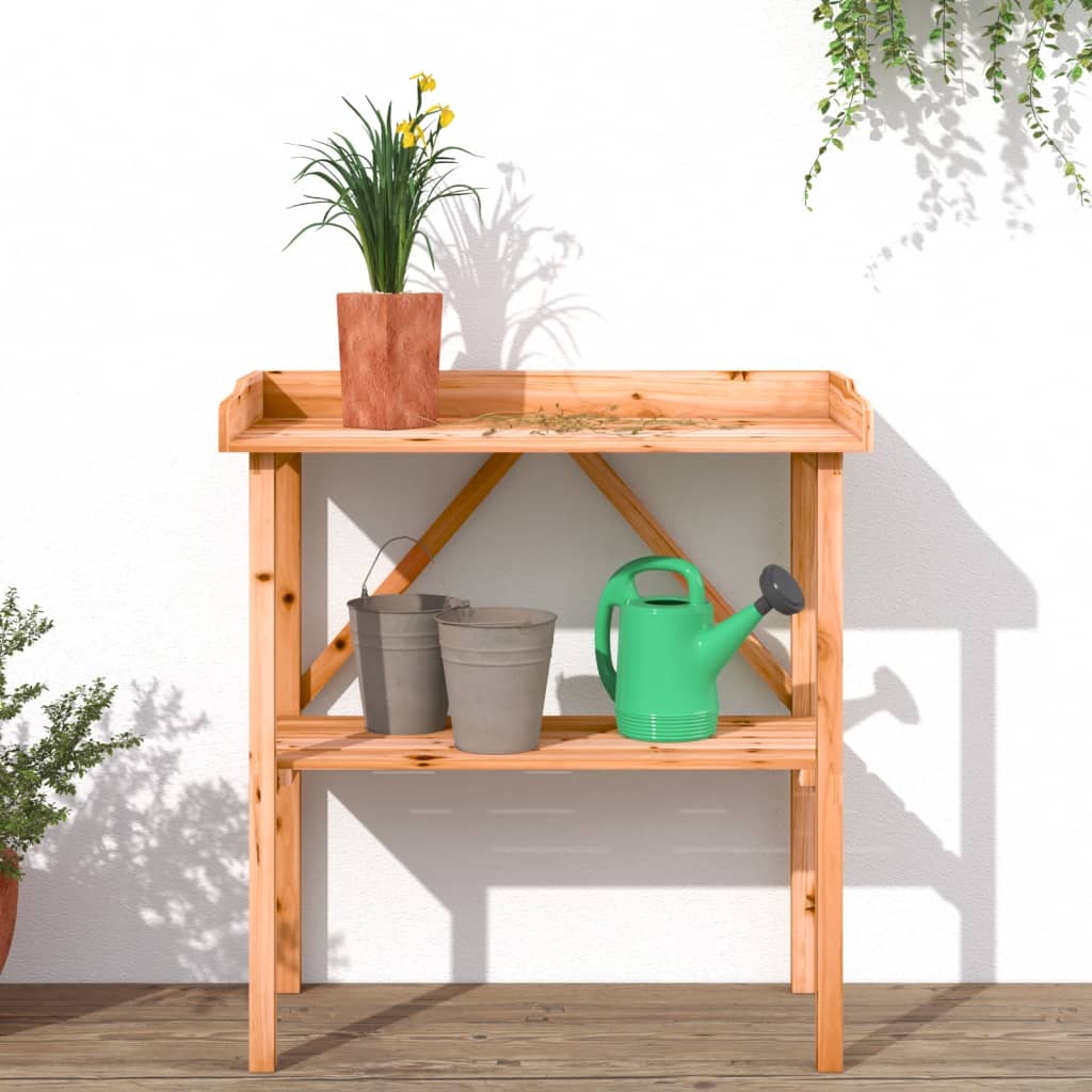 vidaXL Solid Fir Wood Plant Table with Shelf, 78x38x82.5cm, Brown - Image 5 of 16