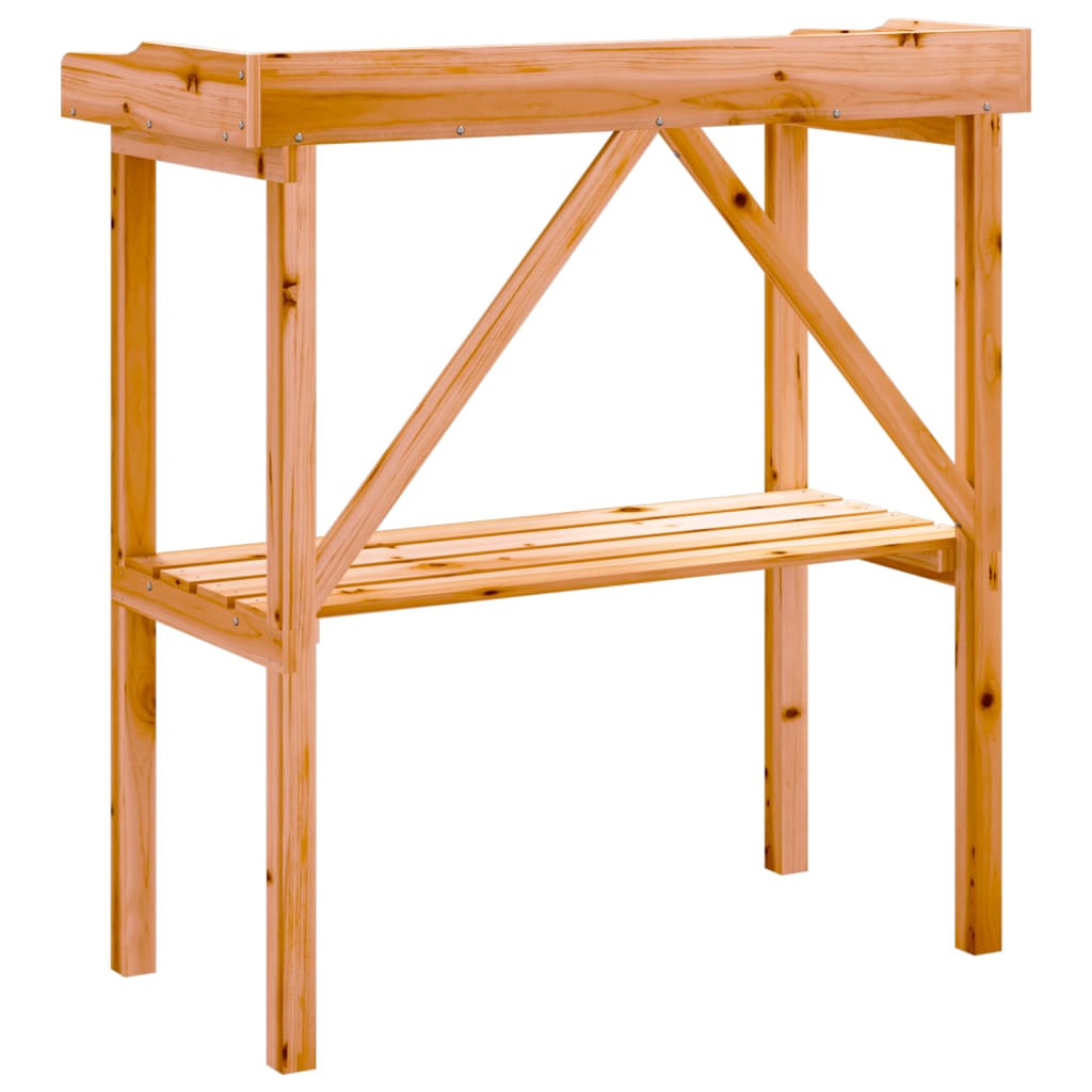 vidaXL Solid Fir Wood Plant Table with Shelf, 78x38x82.5cm, Brown - Image 9 of 16