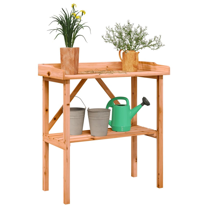 vidaXL Solid Fir Wood Plant Table with Shelf, 78x38x82.5cm, Brown - Image 1 of 16