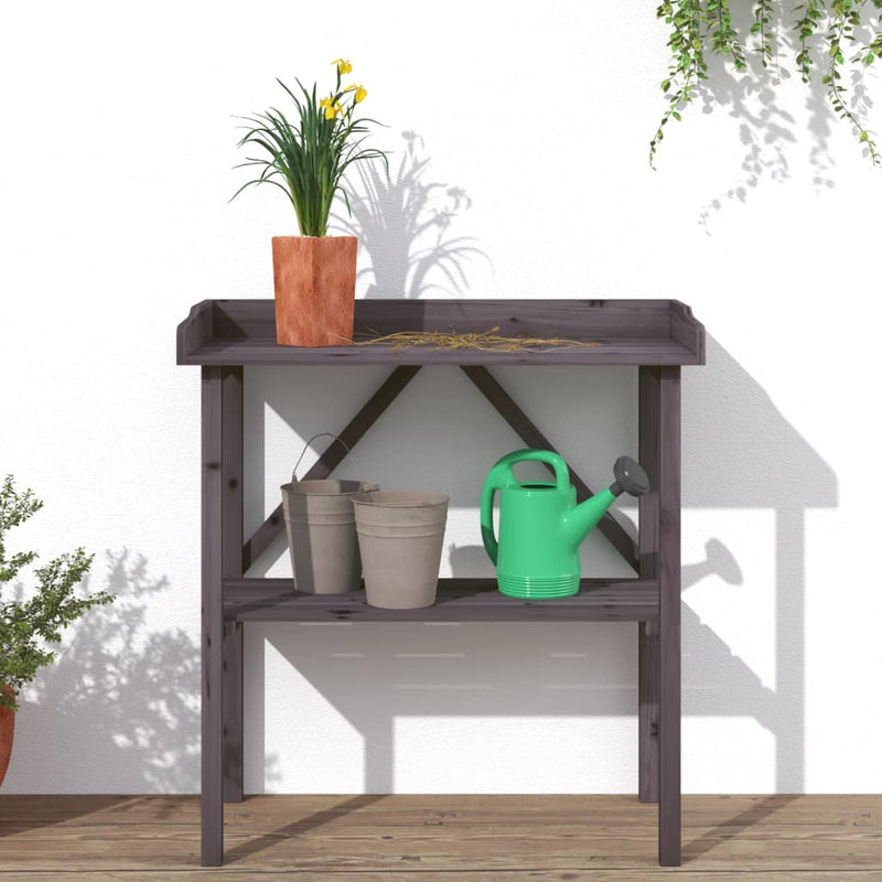vidaXL Plant Table Solid Fir Wood 78 x 38 x 82.5 cm Grey - Image 5 of 16