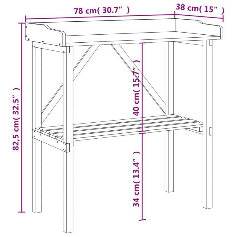 vidaXL Plant Table Solid Fir Wood 78 x 38 x 82.5 cm Grey - Image 15 of 16
