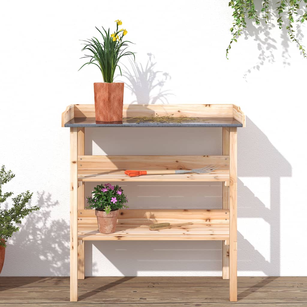 Tavolo Porta Piante Legno Massello Abete 78x38x82,5cm Marrone - immagine 5 | SolPatio - Image 5 of 16