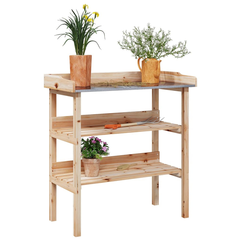 vidaXL Tavolo Piante con Ripiani 78x38x,82,5cm Legno Massello Abete - Image 1 of 8