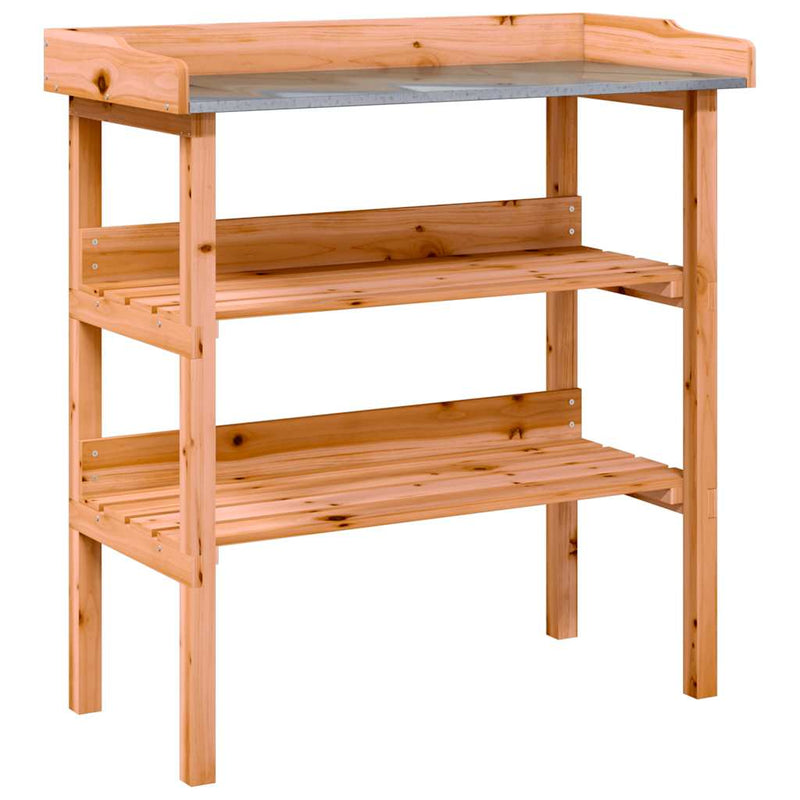 vidaXL Solid Fir Wood Plant Table with Shelf, 78x38x82.5cm, Brown - Image 3 of 16