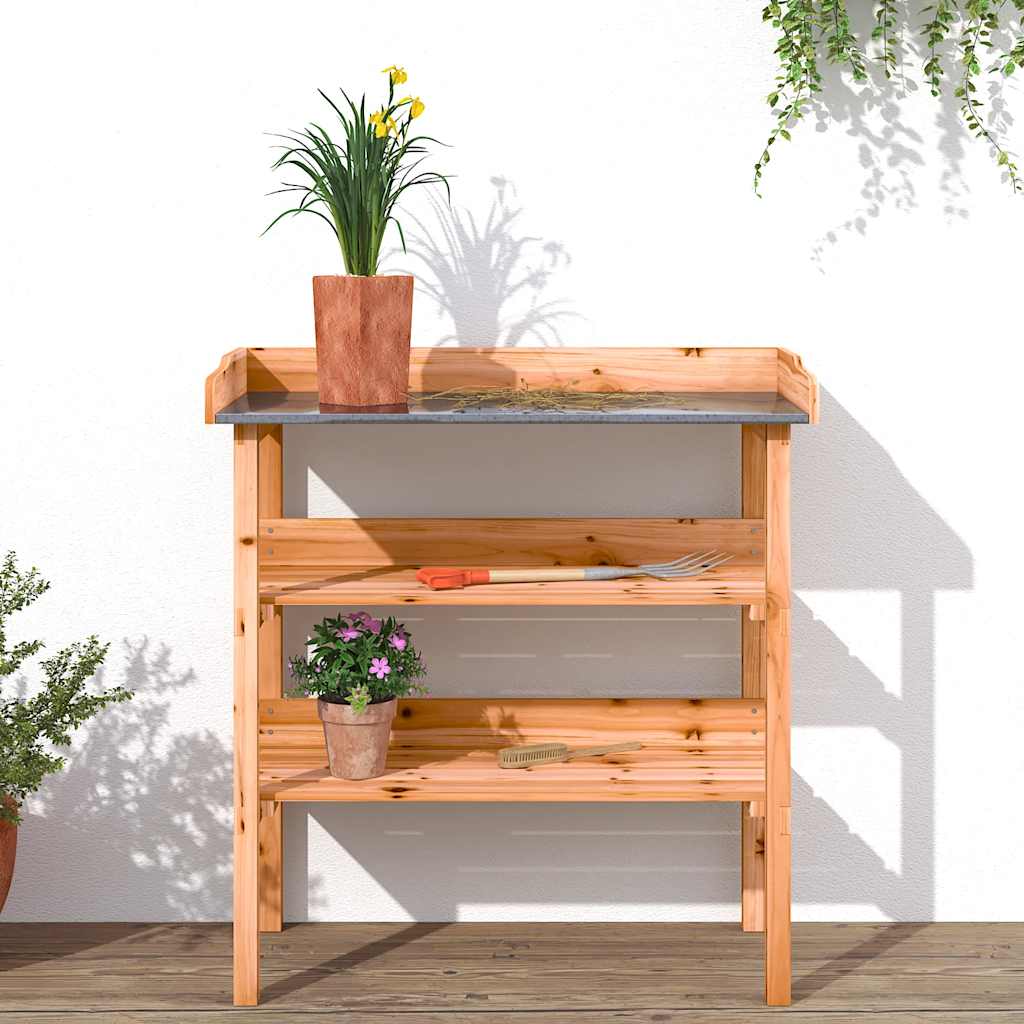 vidaXL Solid Fir Wood Plant Table with Shelf, 78x38x82.5cm, Brown - Image 6 of 16