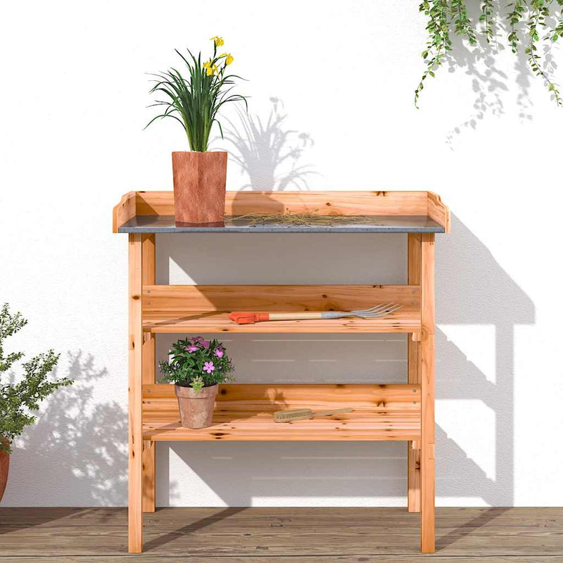 vidaXL Tavolo Piante con Ripiani Marrone 78x38x,82,5cm Massello Abete - Image 3 of 8