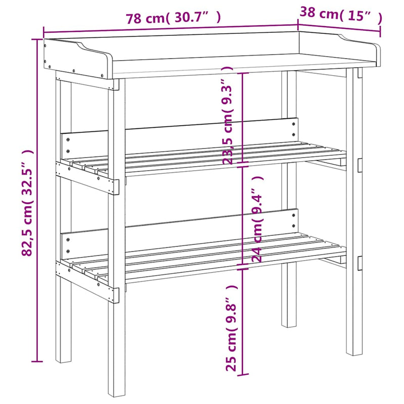 vidaXL Solid Fir Wood Plant Table with Shelf, 78x38x82.5cm, Brown - Image 16 of 16
