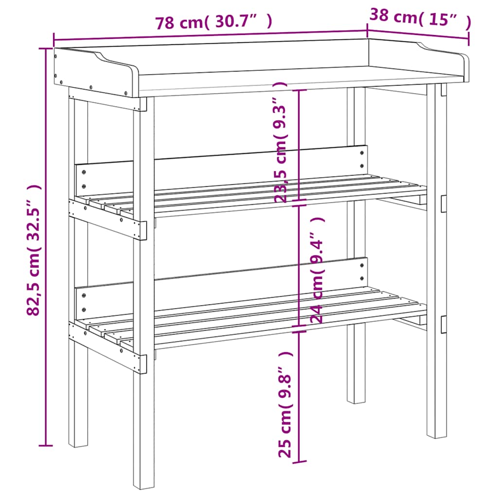 vidaXL Tavolo Piante con Ripiani Marrone 78x38x,82,5cm Massello Abete - Image 8 of 8