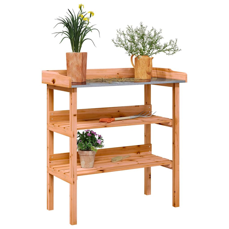 vidaXL Tavolo Piante con Ripiani Marrone 78x38x,82,5cm Massello Abete - Image 1 of 8
