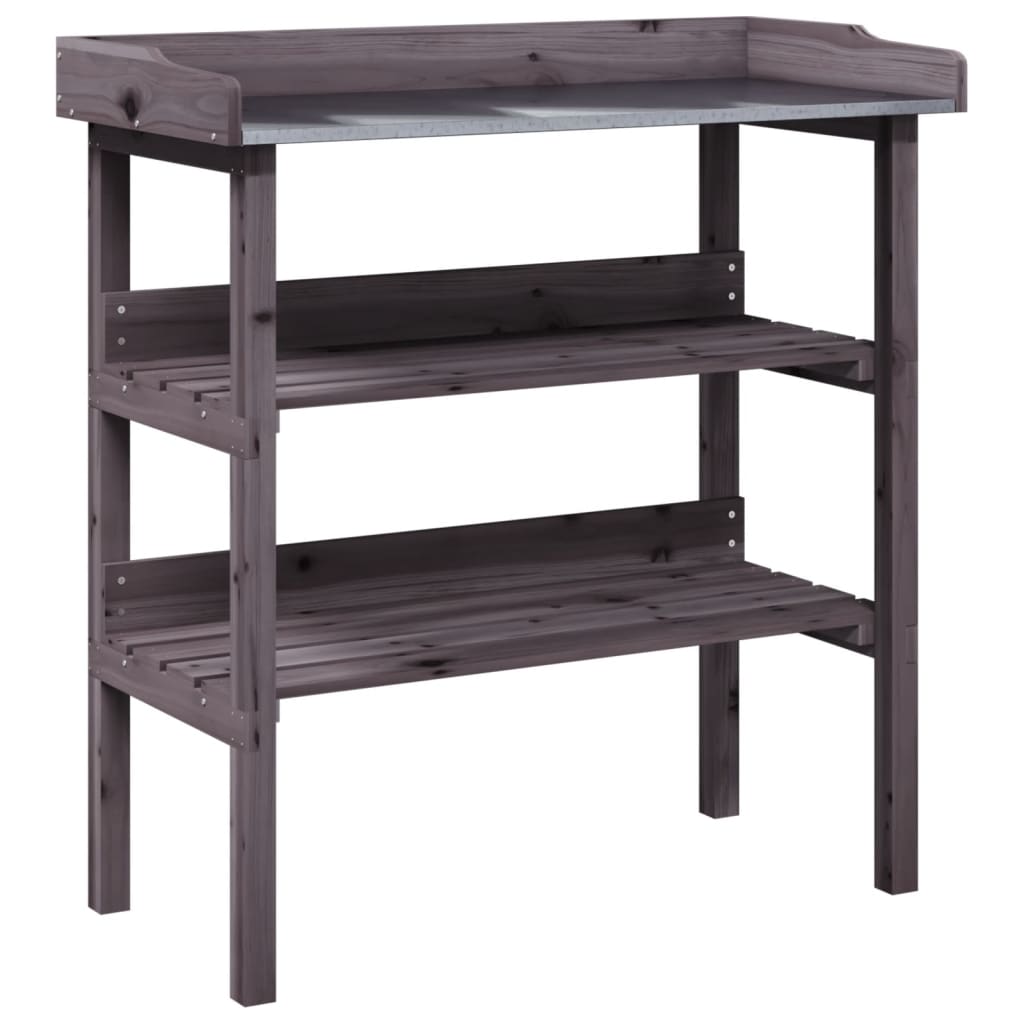 vidaXL Tavolo Piante Ripiani Grigio 78x38x,82,5cm Legno Massello Abete - Image 2 of 8