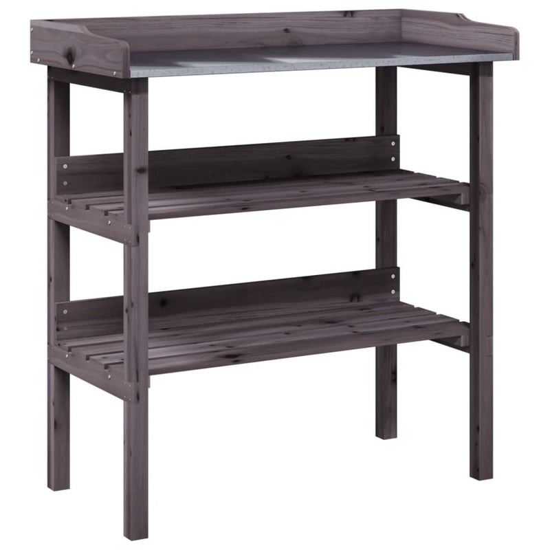 Tavolo Piante Ripiani Legno Massello Abete e Zinco 78×38×82,5 cm Grigio - Image 2 of 8