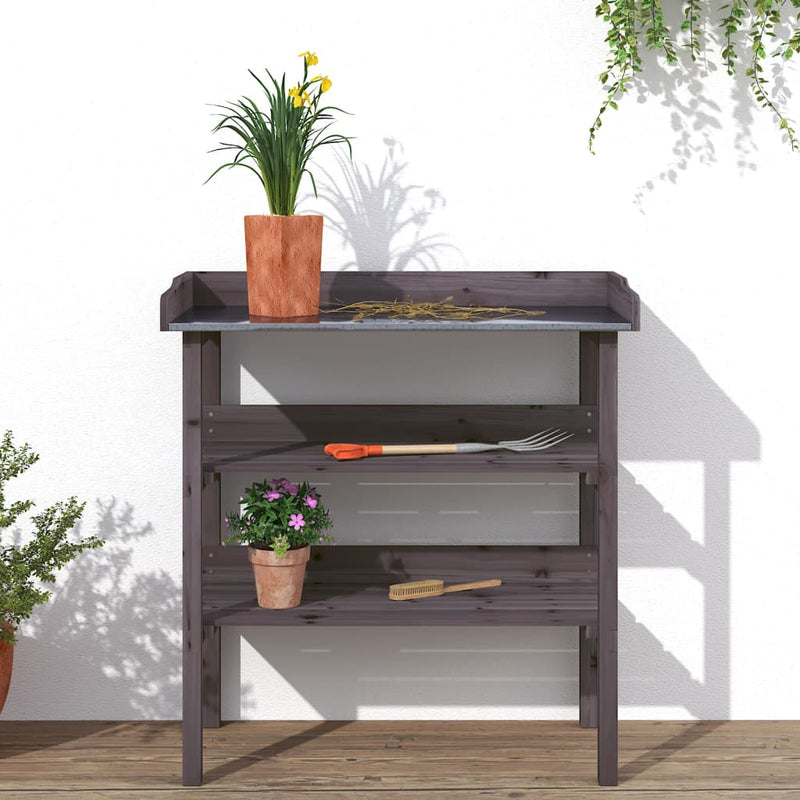 vidaXL Plant Table Solid Fir Wood 78 x 38 x 82.5 cm Grey - Image 6 of 16