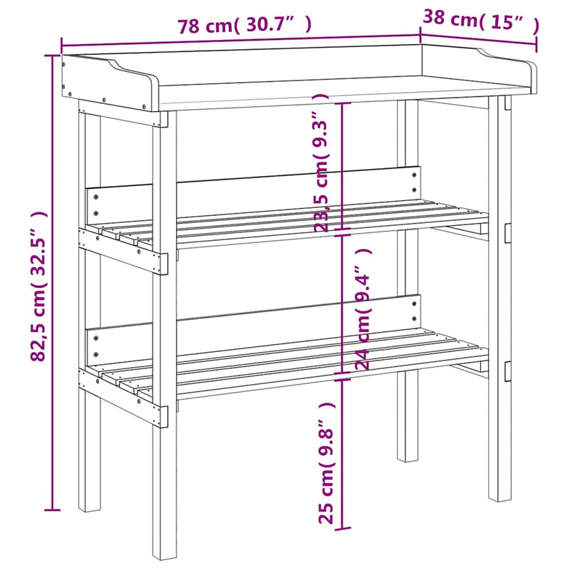 Tavolo Piante Ripiani Legno Massello Abete e Zinco 78×38×82,5 cm Grigio - Image 8 of 8