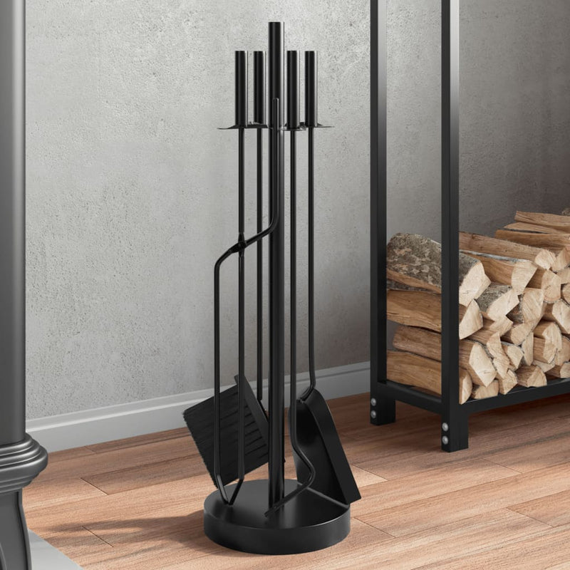 vidaXL Set Attrezzi per Camino in Acciaio 5 Pezzi 18x66 cm Nero - Image 1 of 18
