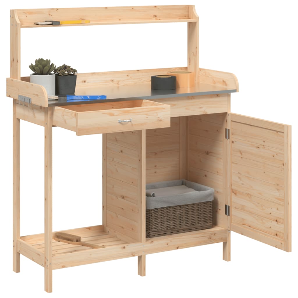 Mesa de trasplante vidaXL de madera maciza de abeto 110,5x45x124,5 cm Marrón - Image 7 of 22