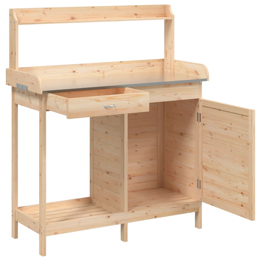 Mesa de trasplante vidaXL de madera maciza de abeto 110,5x45x124,5 cm Marrón - Image 10 of 22