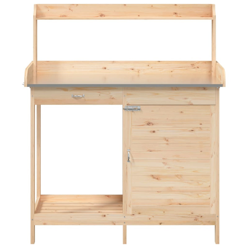Mesa de trasplante vidaXL de madera maciza de abeto 110,5x45x124,5 cm Marrón - Image 11 of 22