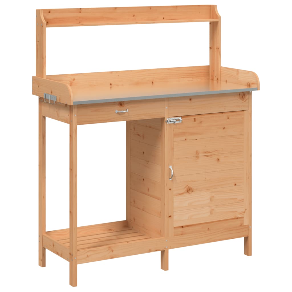 vidaXL Mobile Potting Table, Solid Fir Wood with Zinc Top, 110.5x45x124.5cm, Brown - Image 2 of 11