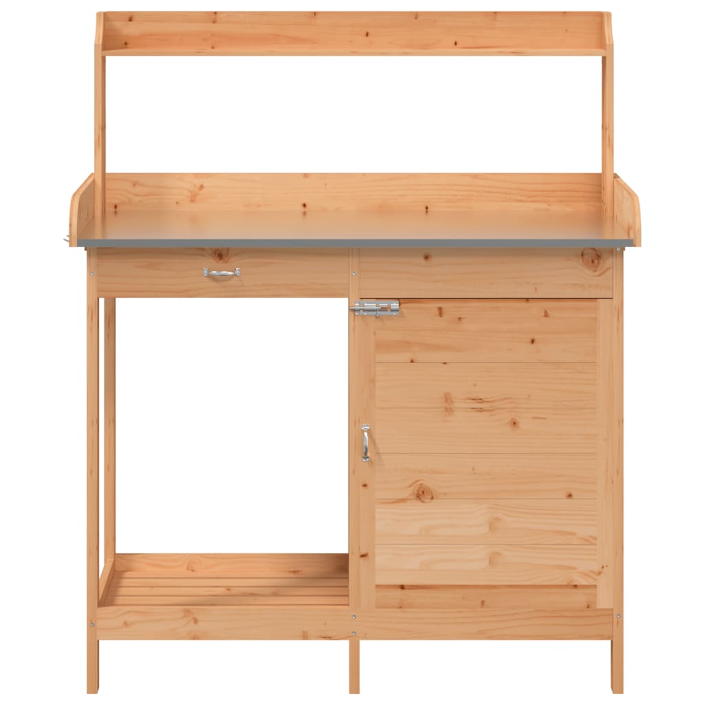 vidaXL Mobile Potting Table, Solid Fir Wood with Zinc Top, 110.5x45x124.5cm, Brown - Image 6 of 11