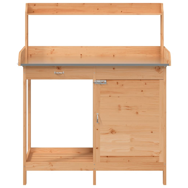 vidaXL Mobile Potting Table, Solid Fir Wood with Zinc Top, 110.5x45x124.5cm, Brown - Image 6 of 11