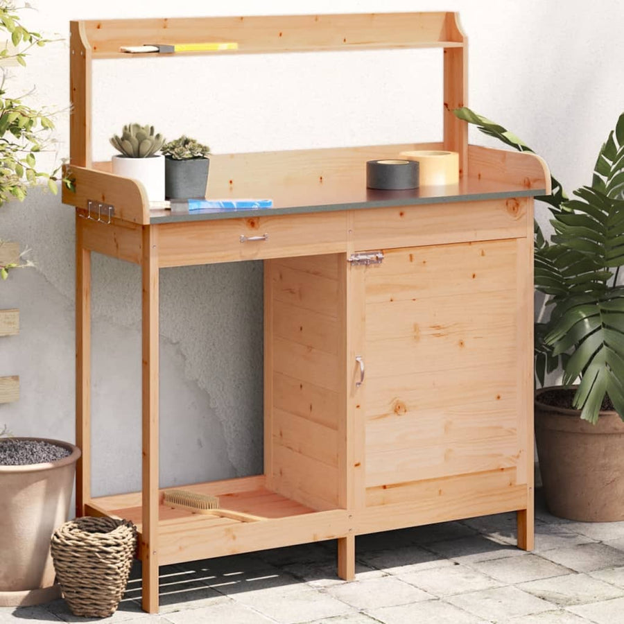Tavolo Invaso Mobile Legno Massello Abete con Piano Zinco 110,5x45x124,5cm Marrone - immagine 1 | SolPatio
