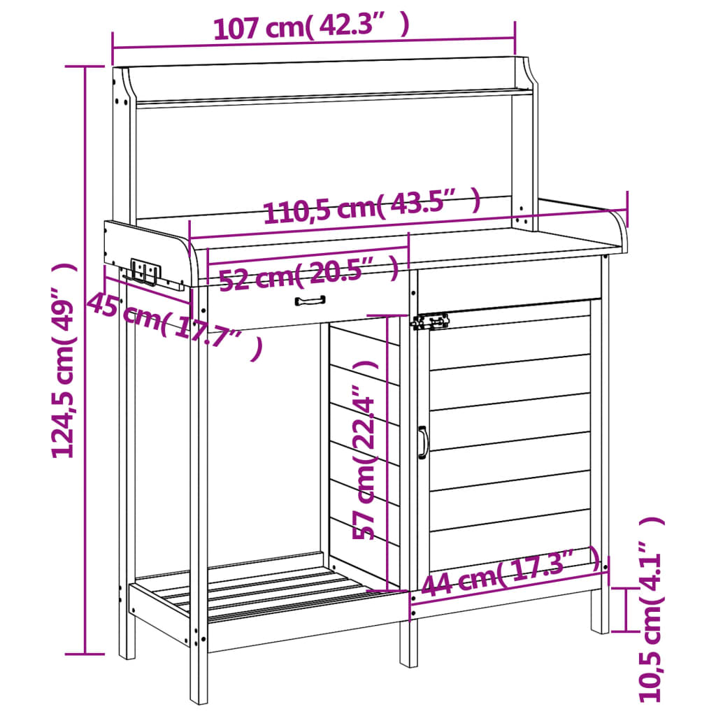 Mesa de trasplante vidaXL de madera maciza de abeto 110,5x45x124,5 cm Marrón - Image 21 of 22