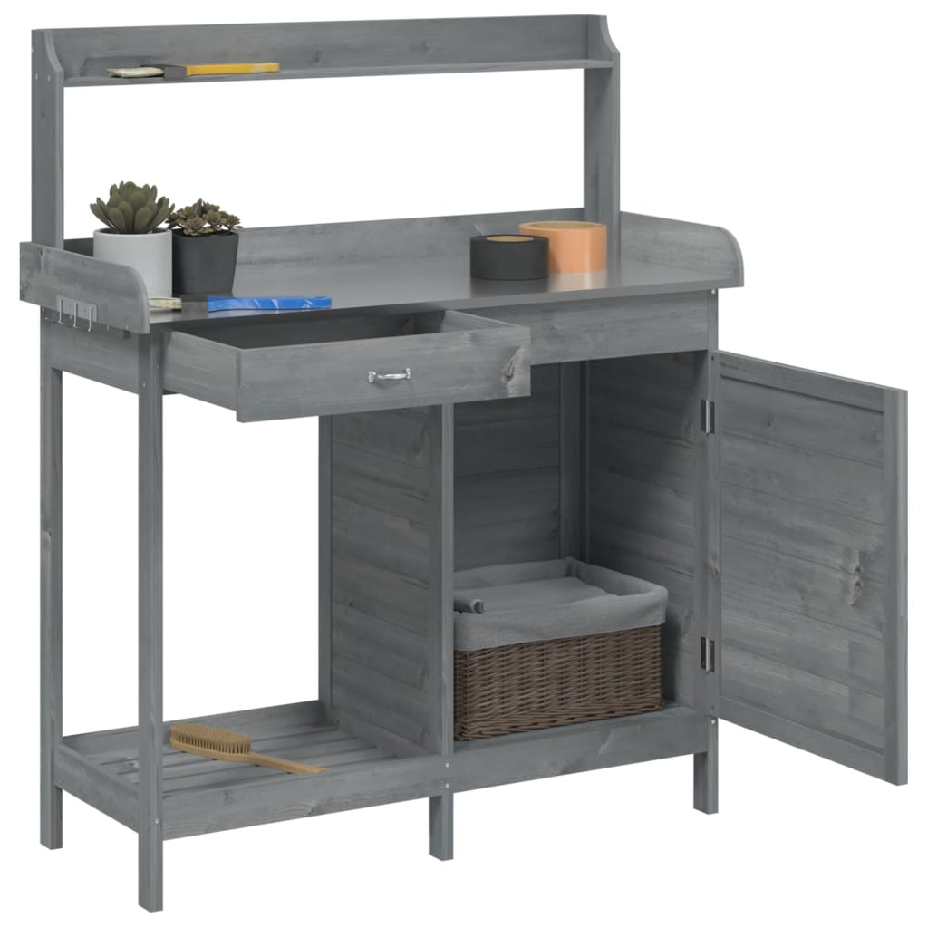 Mesa de trasplante vidaXL de madera maciza de abeto 110,5x45x124,5 cm Marrón - Image 8 of 22