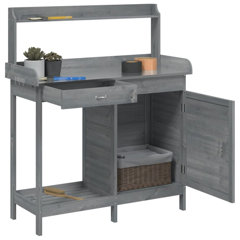 Mesa de trasplante vidaXL de madera maciza de abeto 110,5x45x124,5 cm Marrón - Image 8 of 22