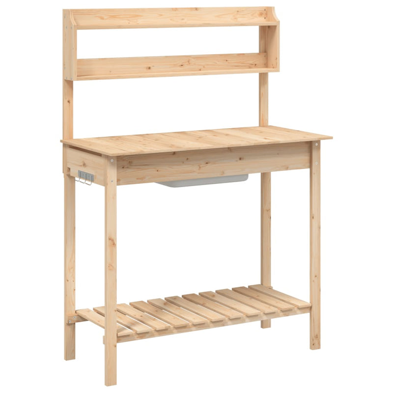 vidaXL Mesa de Trasplante con Fregadero de Madera Maciza de Abeto, 147,5x44x139,5 cm Marrón - Image 2 of 11