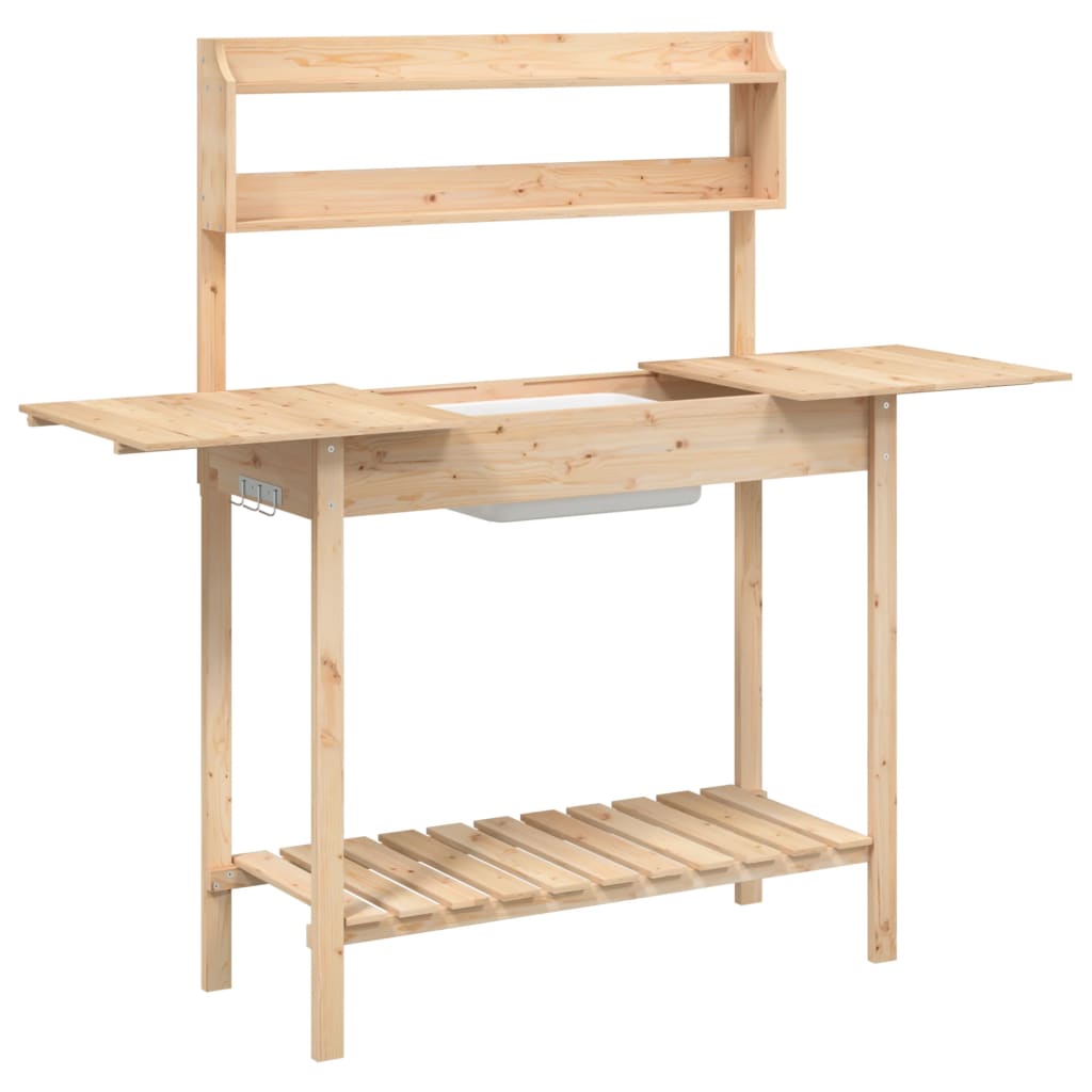 vidaXL Mesa de Trasplante con Fregadero de Madera Maciza de Abeto, 147,5x44x139,5 cm Marrón - Image 5 of 11