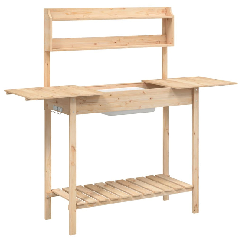 vidaXL Mesa de Trasplante con Fregadero de Madera Maciza de Abeto, 147,5x44x139,5 cm Marrón - Image 5 of 11