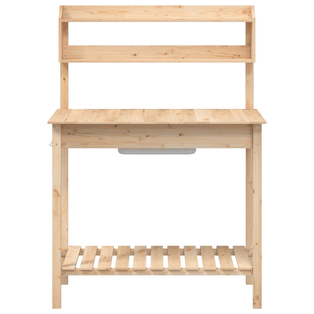 vidaXL Mesa de Trasplante con Fregadero de Madera Maciza de Abeto, 147,5x44x139,5 cm Marrón - Image 6 of 11