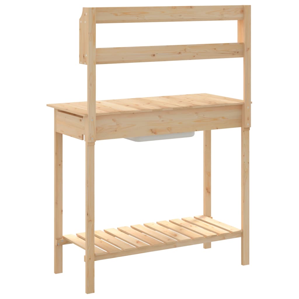 vidaXL Mesa de Trasplante con Fregadero de Madera Maciza de Abeto, 147,5x44x139,5 cm Marrón - Image 8 of 11