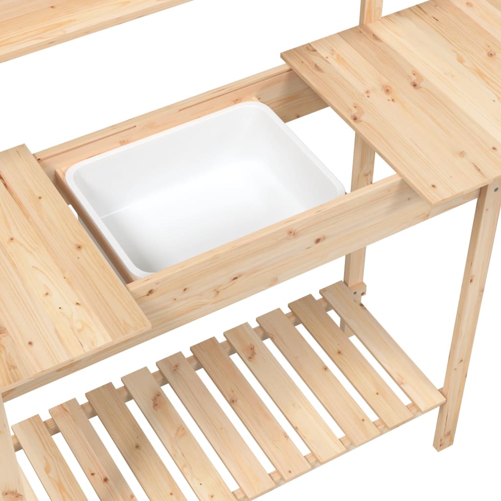 vidaXL Mesa de Trasplante con Fregadero de Madera Maciza de Abeto, 147,5x44x139,5 cm Marrón - Image 10 of 11