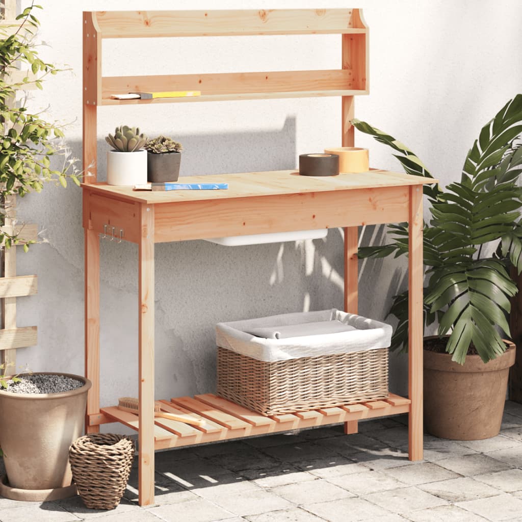 vidaXL Mesa de Trasplante con Fregadero de Abeto Macizo 147,5x44x139,5 cm Marrón - Image 1 of 11