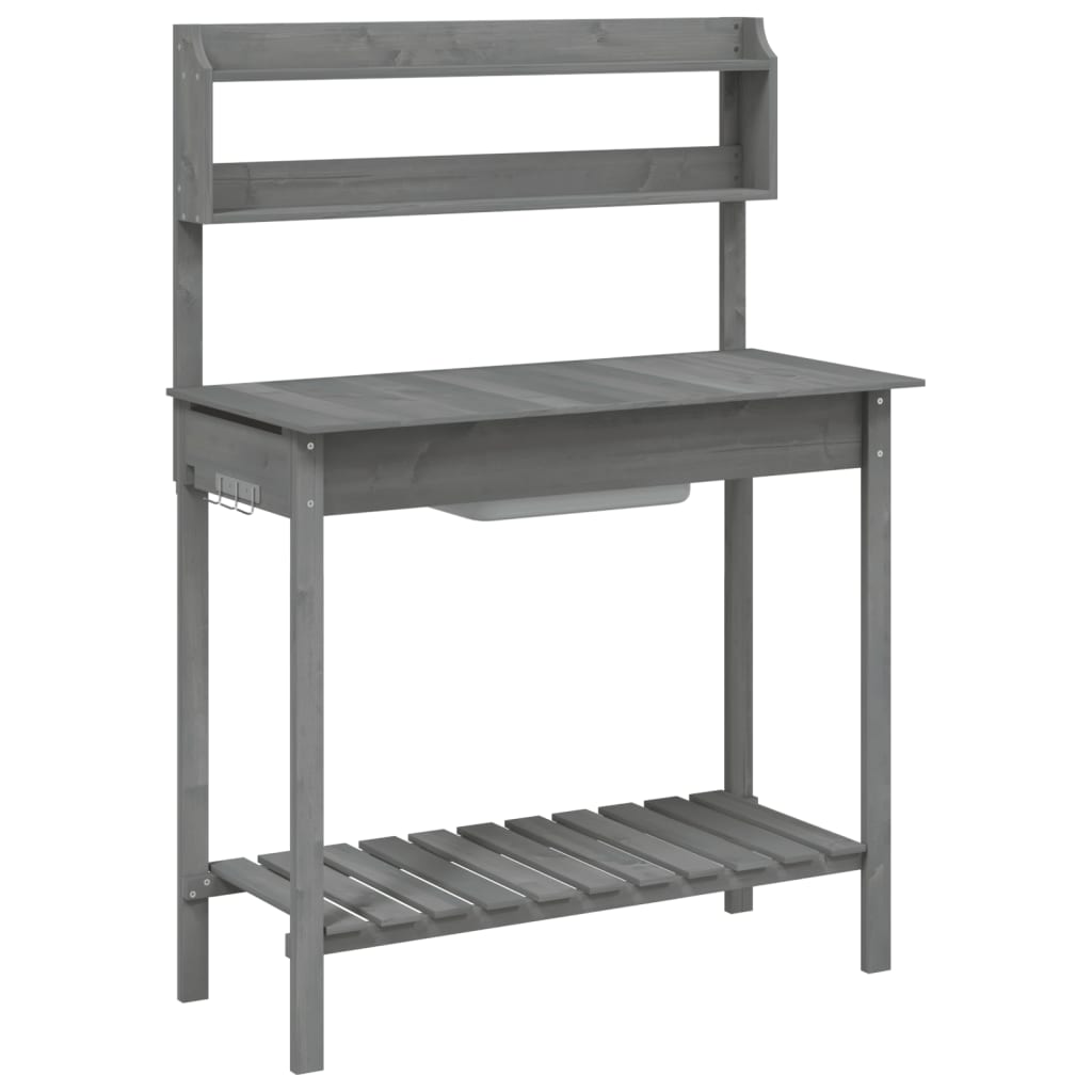 vidaXL Potting Table with Sink, Solid Fir Wood, 147.5x44x139.5 cm, Grey - Image 2 of 11
