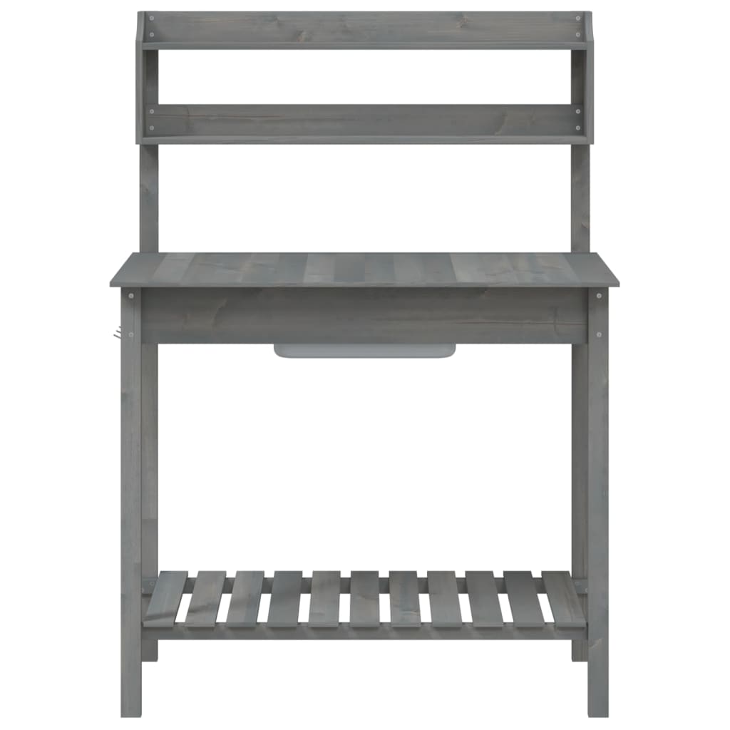 vidaXL Potting Table with Sink, Solid Fir Wood, 147.5x44x139.5 cm, Grey - Image 6 of 11