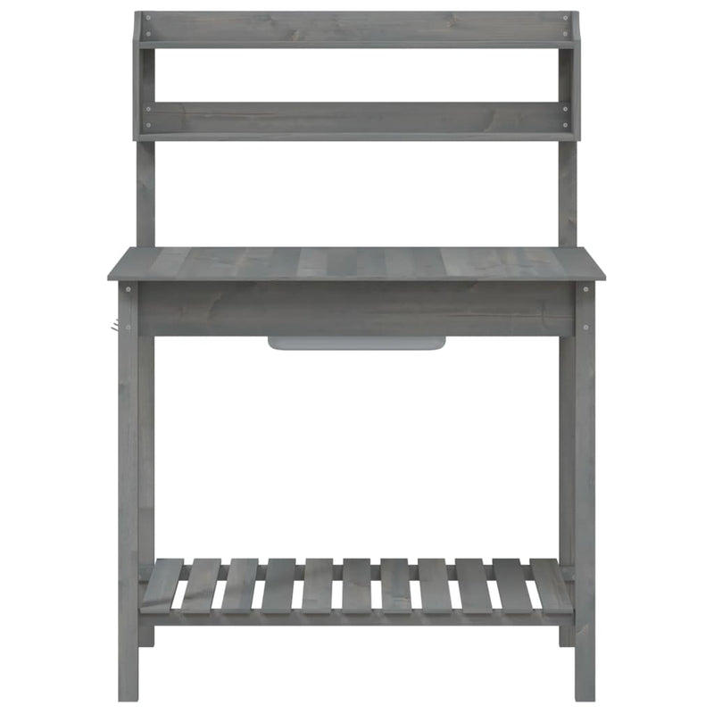 vidaXL Potting Table with Sink, Solid Fir Wood, 147.5x44x139.5 cm, Grey - Image 6 of 11