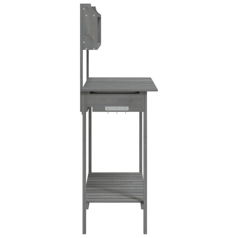 vidaXL Potting Table with Sink, Solid Fir Wood, 147.5x44x139.5 cm, Grey - Image 7 of 11