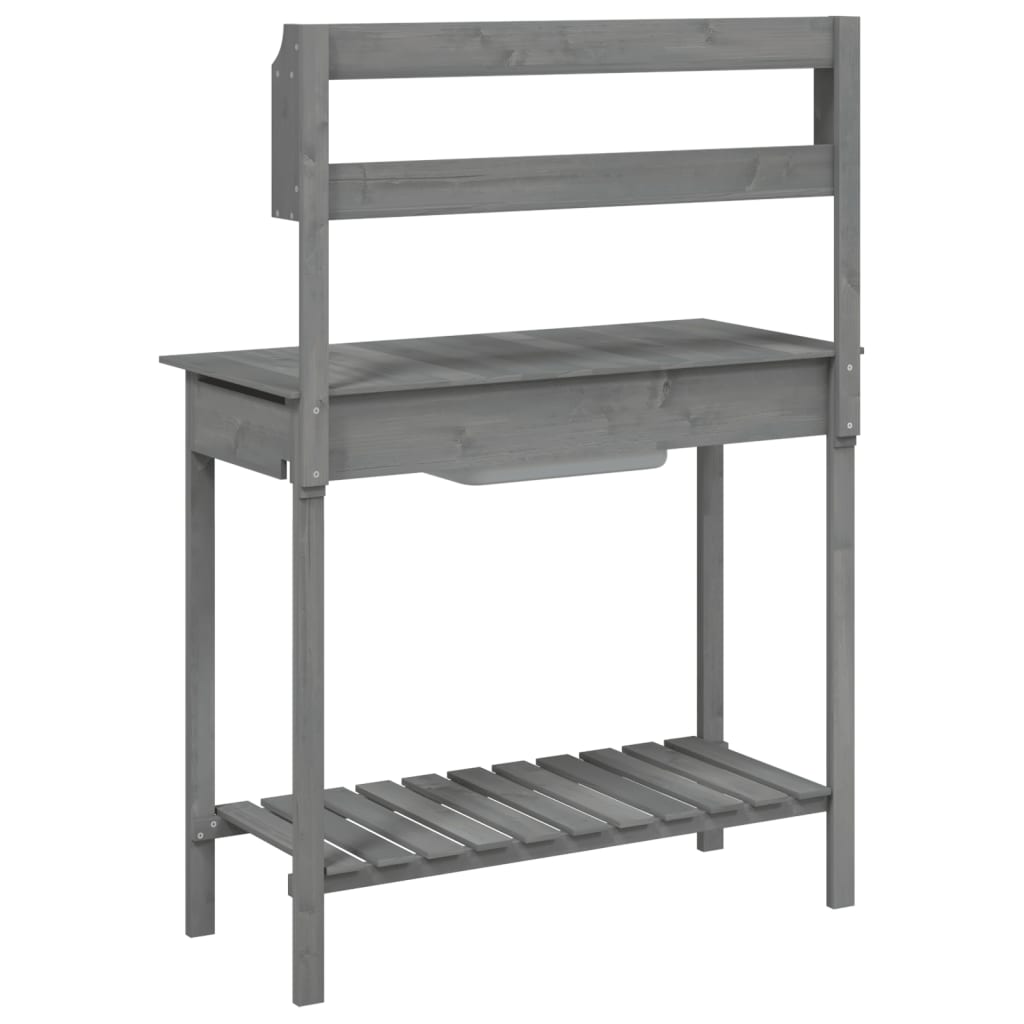 vidaXL Potting Table with Sink, Solid Fir Wood, 147.5x44x139.5 cm, Grey - Image 8 of 11