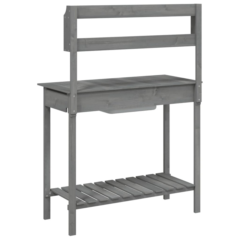 vidaXL Potting Table with Sink, Solid Fir Wood, 147.5x44x139.5 cm, Grey - Image 8 of 11