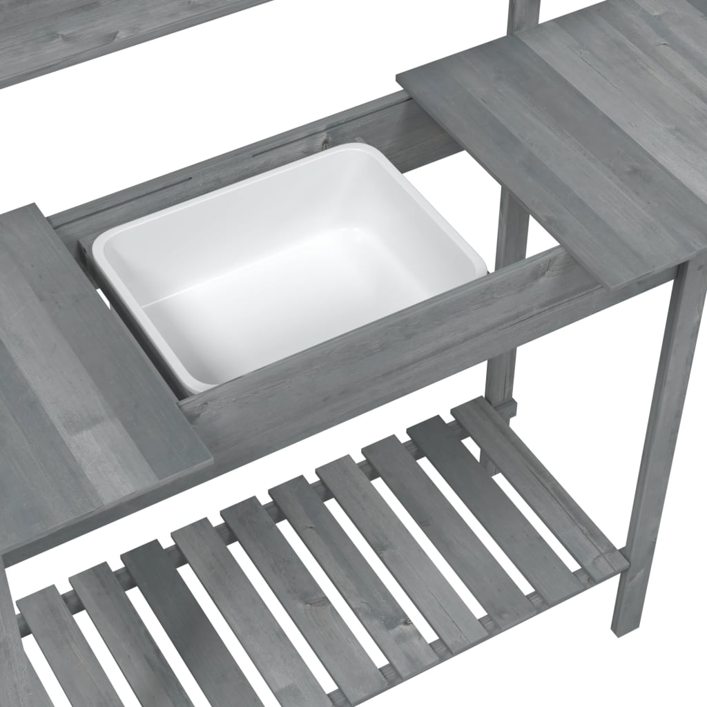 vidaXL Potting Table with Sink, Solid Fir Wood, 147.5x44x139.5 cm, Grey - Image 10 of 11